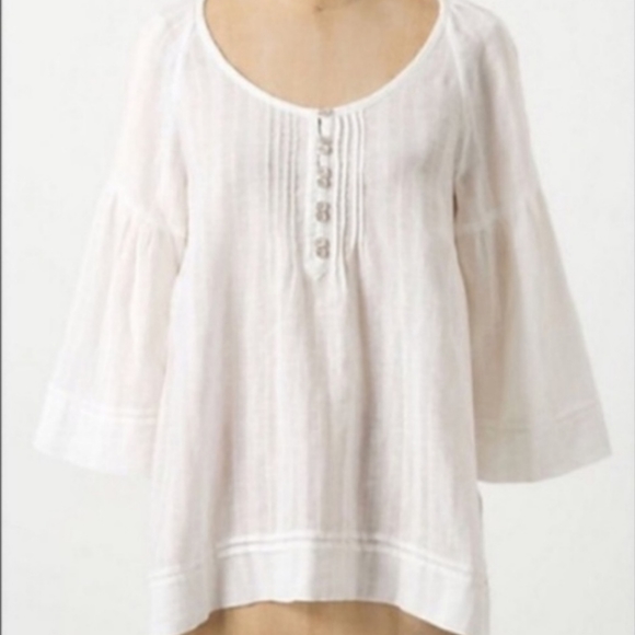 Lilka ANTHROPOLOGIE Ivory Linen Peasant Blouse S - Picture 2 of 6